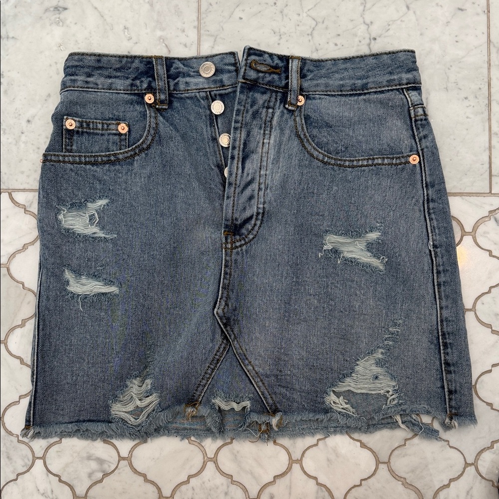 Signature8 Blue Distressed Mini Skirt